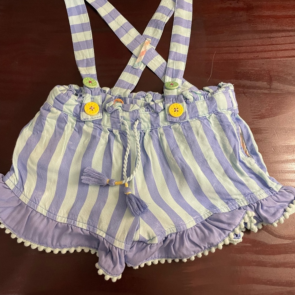 Matilda Jane Lavender and White Striped Shorts with Suspenders